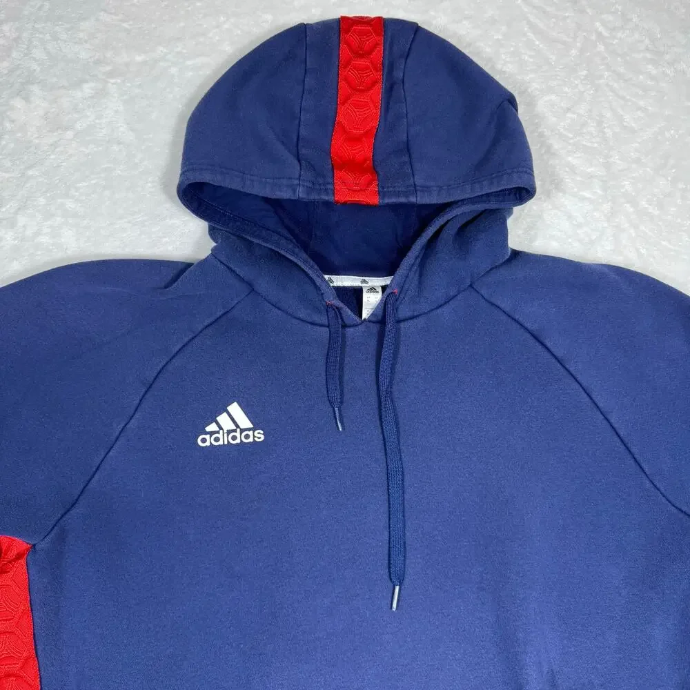 Adidas Tango Soccer Fleece Hoodie Blue with Red Soccer Pattern accents Men's XL‎